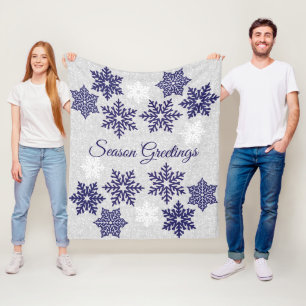 Christmas Sparkling Navy Blue Snowflakes Fleece Blanket