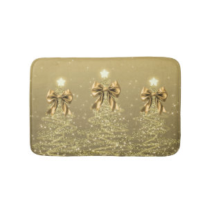 Christmas Sparkling Trees Gold Faux Bow Bath Mat
