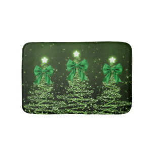 Christmas Sparkling Trees Green Faux Bow Bath Mat