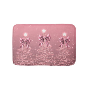 Christmas Sparkling Trees Pink Blush Faux Bow  Bath Mat