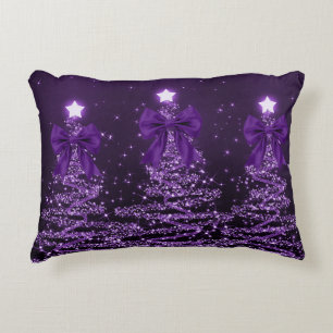 Christmas Sparkling Trees Purple Faux Bow  Decorative Cushion