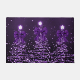 Christmas Sparkling Trees Purple Faux Bow Doormat
