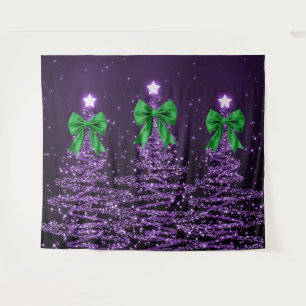 Christmas Sparkling Trees Purple Faux Green Bow  Tapestry