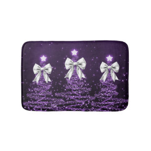 Christmas Sparkling Trees Purple Faux Silver Bow Bath Mat