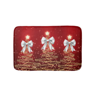 Christmas Sparkling Trees Red Gold Silver Bow Bath Mat