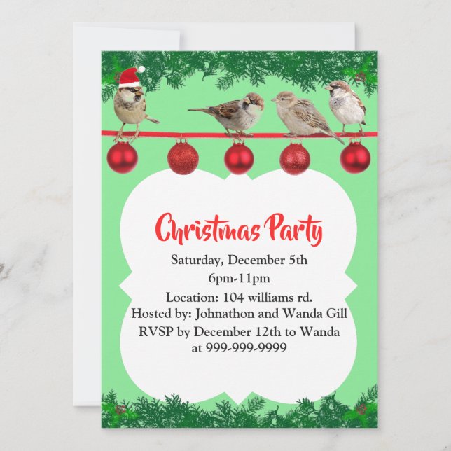 Christmas Sparrow Personalised Invitation (Front)