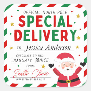 Christmas Special Delivery North Pole Santa Kids Square Sticker