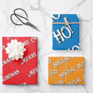 Christmas Special Delivery Red Orange Blue Wrapping Paper Sheet