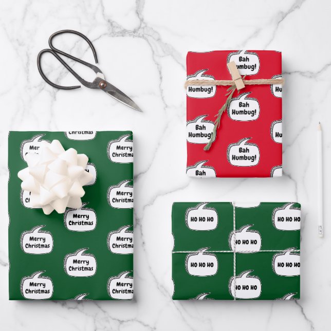 Christmas Speech Bubble Typography Wrapping Paper Sheet (Front)