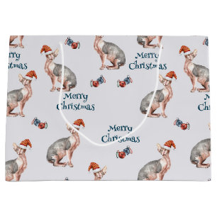 Christmas Sphynx Cat Gift, Xmas Holiday Decoration Large Gift Bag