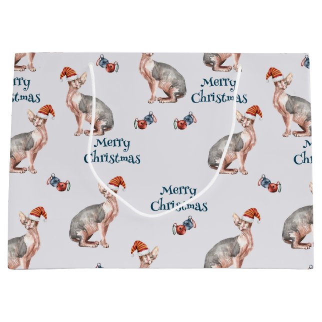 Christmas Sphynx Cat Gift, Xmas Holiday Decoration Large Gift Bag (Front)