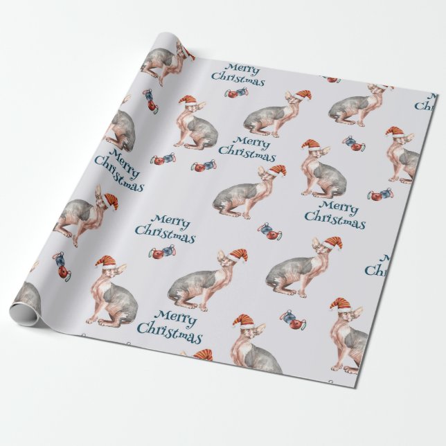 Christmas Sphynx Cat Gift, Xmas Holiday Decoration Wrapping Paper (Unrolled)
