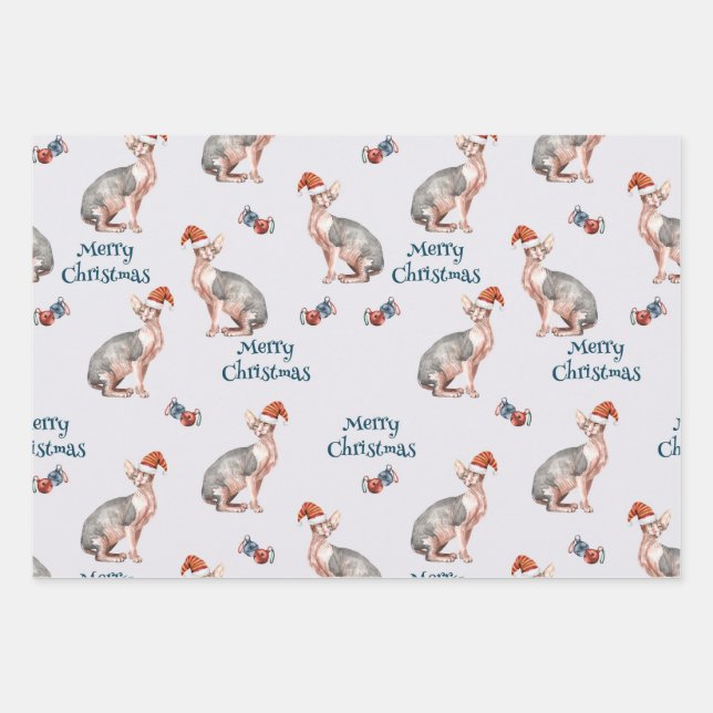 Christmas Sphynx Cat Gift, Xmas Holiday Decoration Wrapping Paper Sheet (Front)