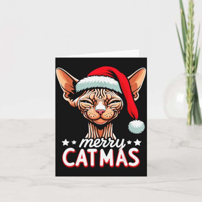 Christmas Sphynx Cat Merry Catmas Santa Hat Xmas  Card (Front)