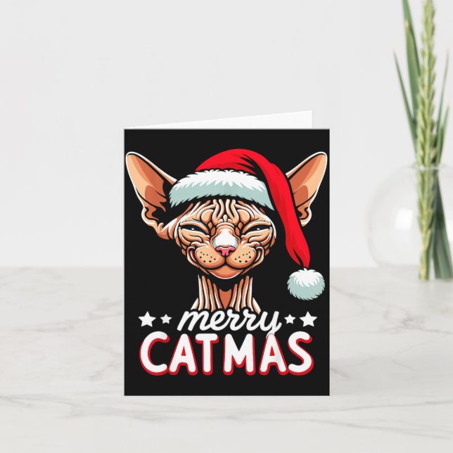 Christmas Sphynx Cat Merry Catmas Santa Hat Xmas  Card (Front)
