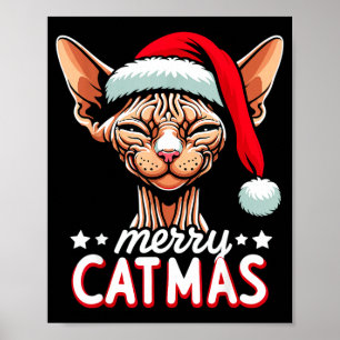 Christmas Sphynx Cat Merry Catmas Santa Hat Xmas  Poster