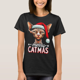 Christmas Sphynx Cat Merry Catmas Santa Hat Xmas T-Shirt