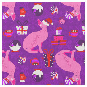 christmas sphynx cat santa sphinx pink fabric