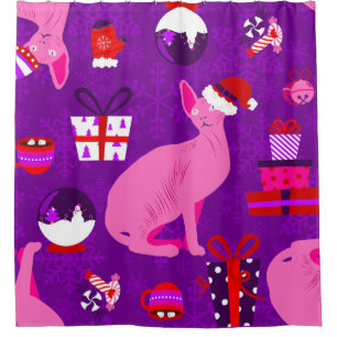 christmas sphynx cat santa sphinx pink shower curtain