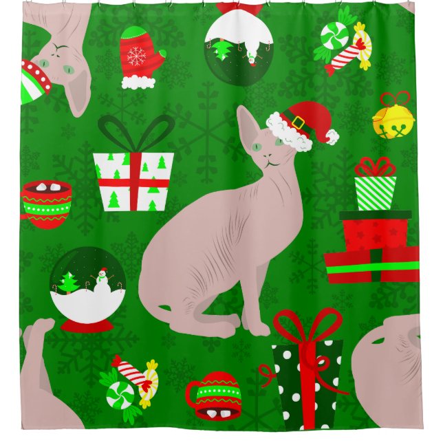 christmas sphynx cat santa sphinx  shower curtain (Front)