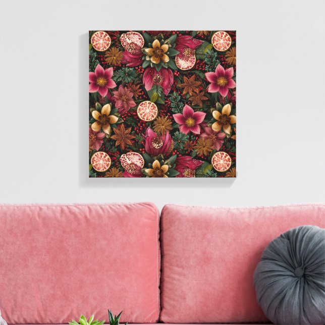 Christmas Spice & Floral Botanical Pattern Canvas Print (Insitu(LivingRoom))