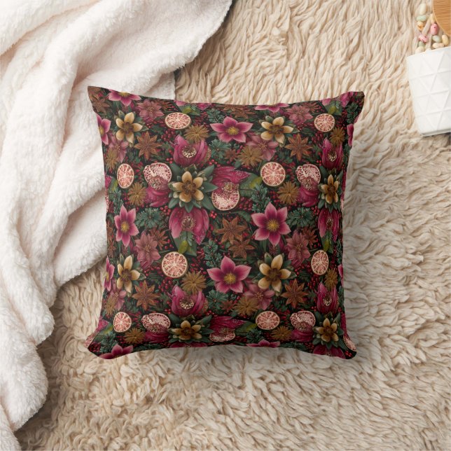 Christmas Spice & Floral Botanical Pattern Cushion (Blanket)