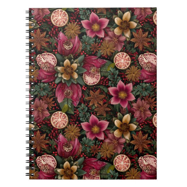 Christmas Spice & Floral Botanical Pattern Notebook (Front)