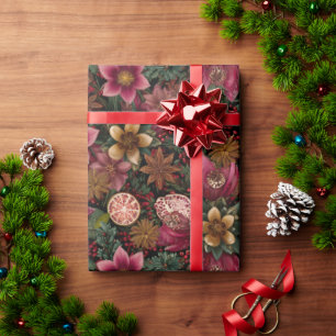 Christmas Spice & Floral Botanical Pattern Wrapping Paper