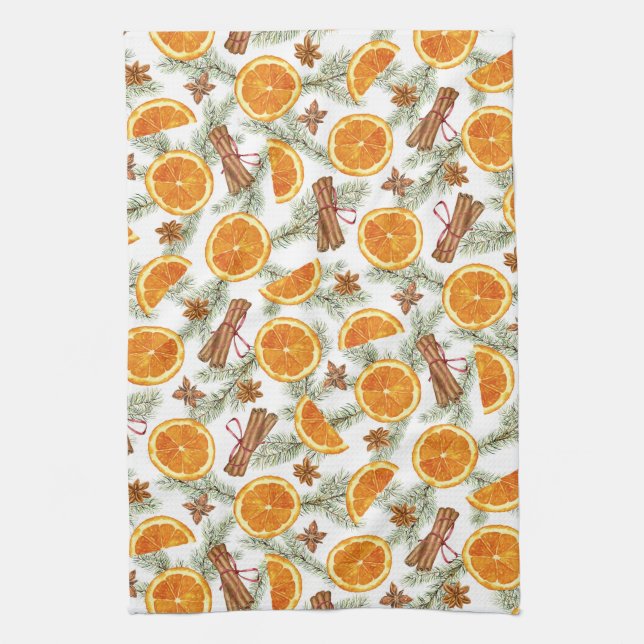 Christmas Spice Oranges Cinnamon and Anise Tea Towel (Vertical)
