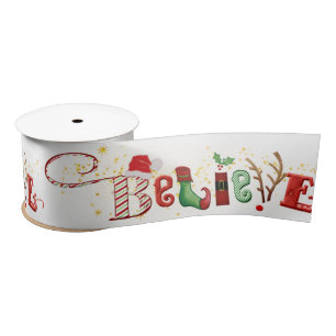 Christmas Spirit BELIEVE Cute Festive Satin Ribbon