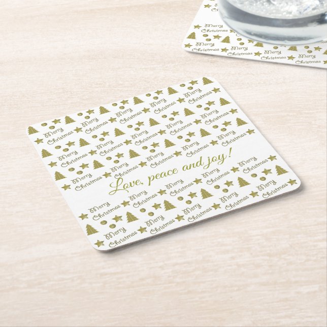 Christmas spirit - golden stars, Christmas trees Square Paper Coaster (Angled)