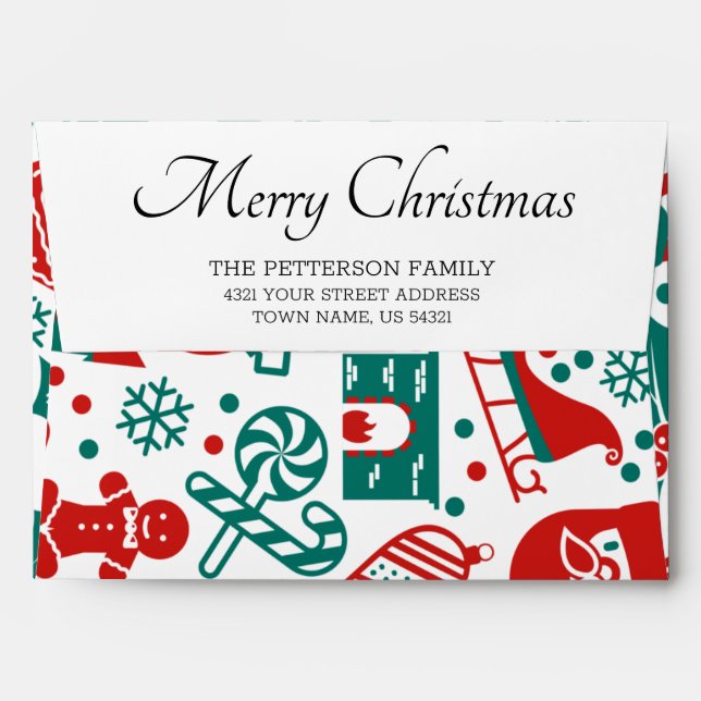Christmas Spirit Green and Red Pattern Envelope (Back (Top Flap))