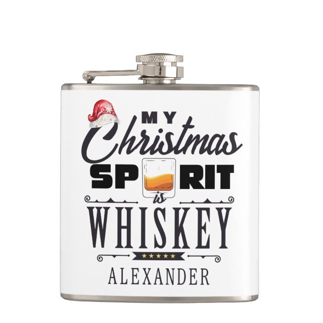 Christmas Spirit Is Whiskey Bourbon Xmas Gift Hip Flask (Front)
