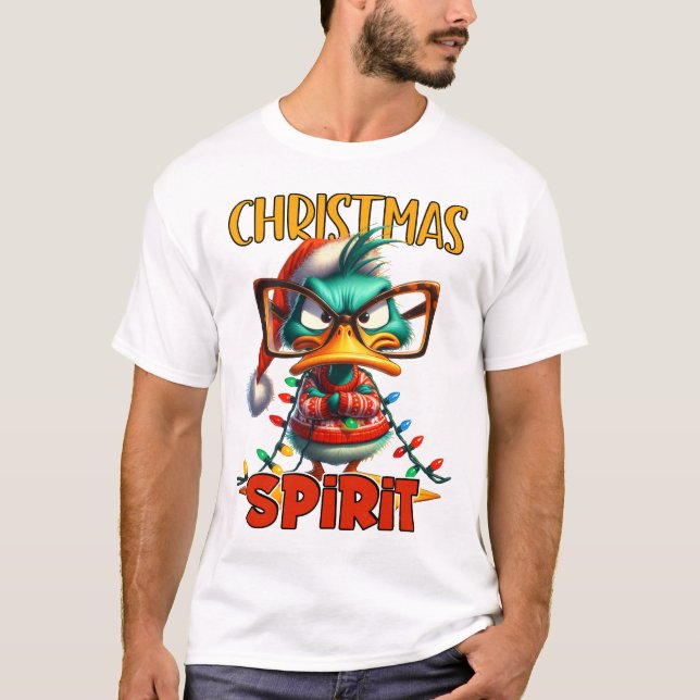 Christmas Spirit - Sarcastic Grumpy Duck Christmas T-Shirt (Front)