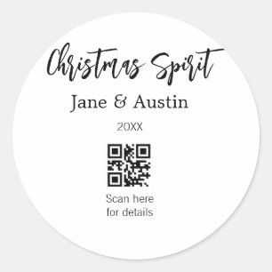 Christmas Spirit wedding couple name QR scan date Classic Round Sticker