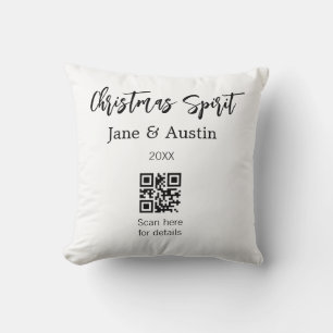 Christmas Spirit wedding couple name QR scan date Cushion