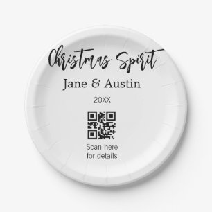 Christmas Spirit wedding couple name QR scan date Paper Plate
