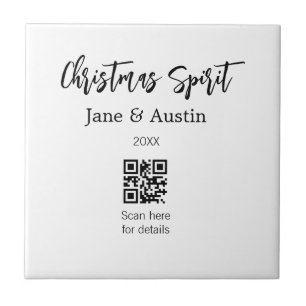 Christmas Spirit wedding couple name QR scan date Tile