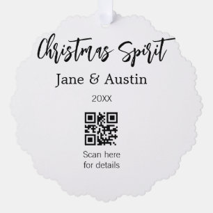 Christmas Spirit wedding couple name QR scan date Tree Decoration Card