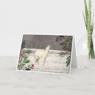 Christmas Spirit White Mustang  Holiday Card