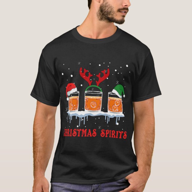 Christmas Spirits Bourbon Scotch Whiskey Funny T S T-Shirt (Front)