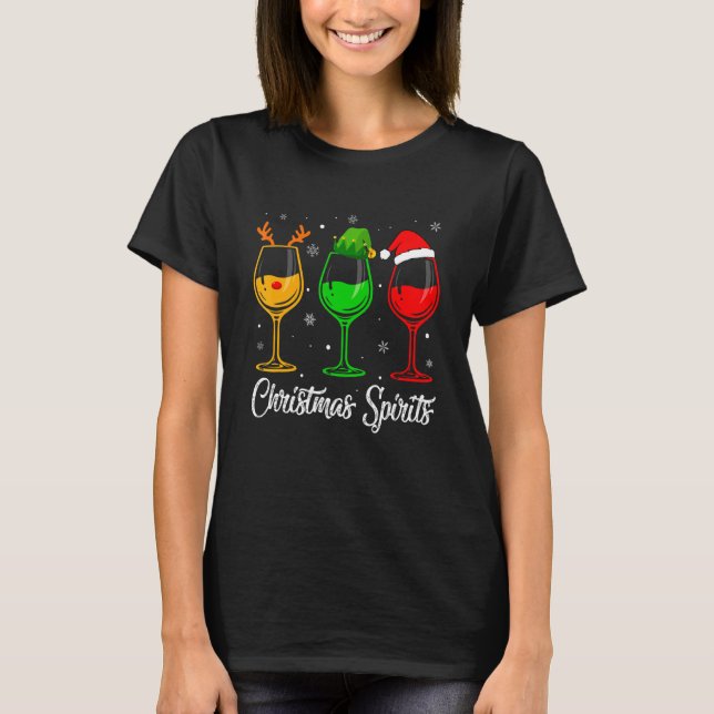 Christmas Spirits Glasses Of Wine Xmas Holidays Pa T-Shirt (Front)