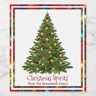 Christmas Spirits Tree Lights Border Wine Label