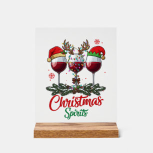 Christmas Spirits Wine Glasses Reindeer Antlers Pi Acrylic Sign