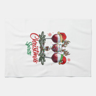 Christmas Spirits Wine Glasses Reindeer Antlers Pi Tea Towel
