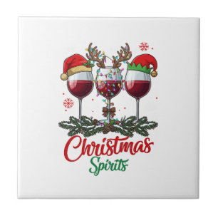 Christmas Spirits Wine Glasses Reindeer Antlers Pi Tile