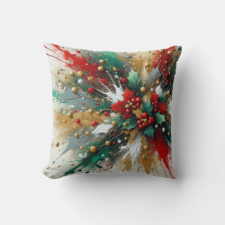 Christmas Splatter / Holly Leaves Cushion
