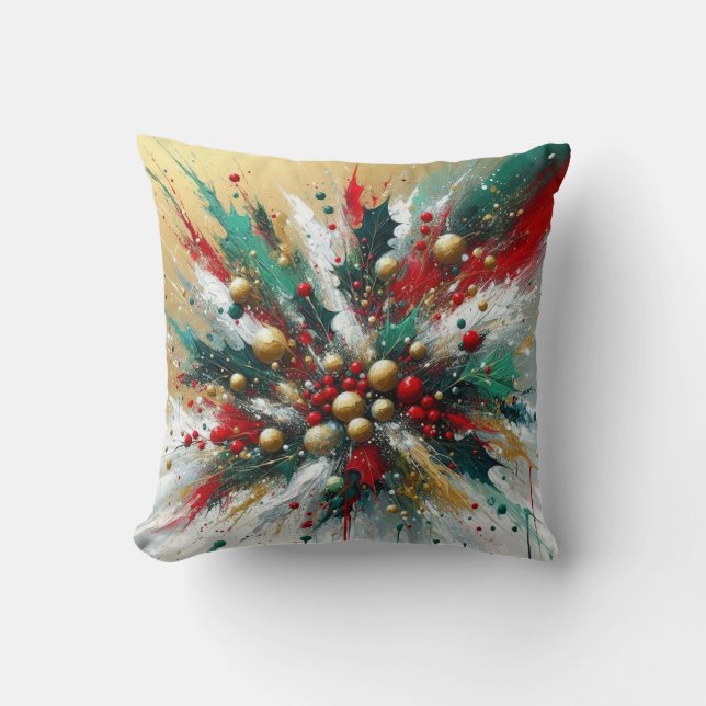 Christmas Splatter / Silver and Gold Cushion (Front)