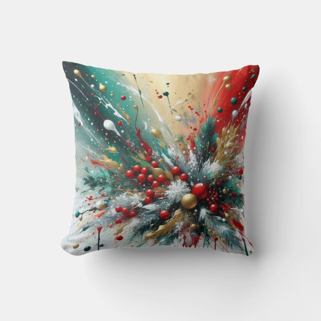 Christmas Splatter / Snowflakes  Cushion (Front)