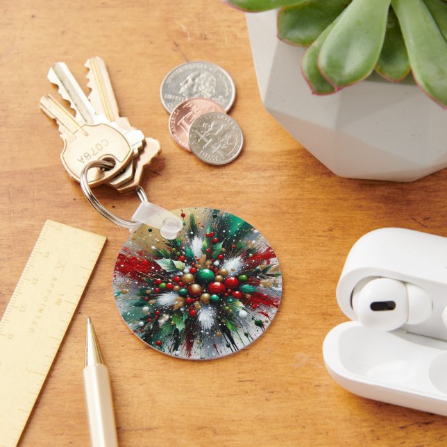 Christmas Splatter / White Bursts  Key Ring (Desk)